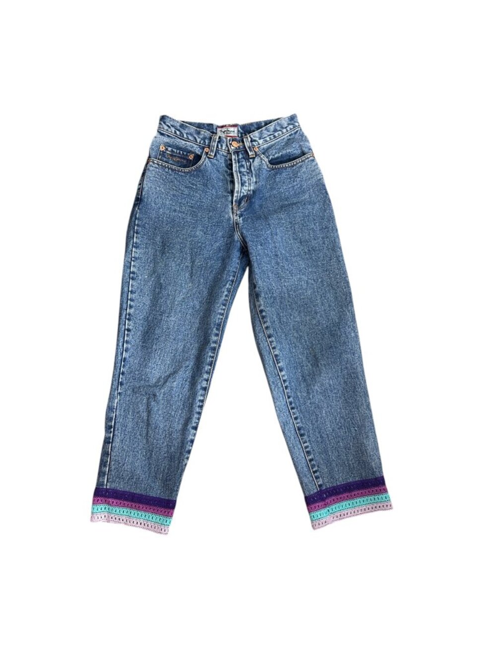 Vtg 1996 Pepe Jeans London 27 High Rise Crochet Trim Denim Button Fly